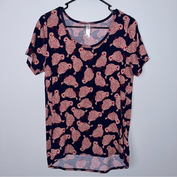 LuLaRoe Tops - LuLaRoe Navy and Red Bird Pattern Short Sleeve Top